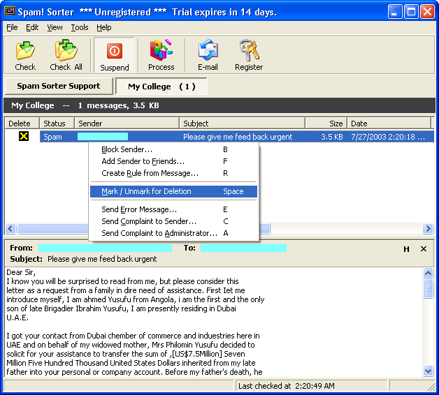 Spam Sorter Screenshot